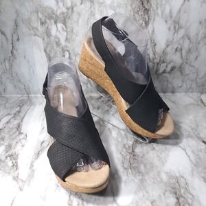 Collection By Clarks Women's Slingback Wedge Sandals Black & Beige Size 8W‎